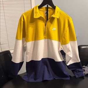 Nike Rugby Pullover - Color Block Yellow, White, and Navy. Size M